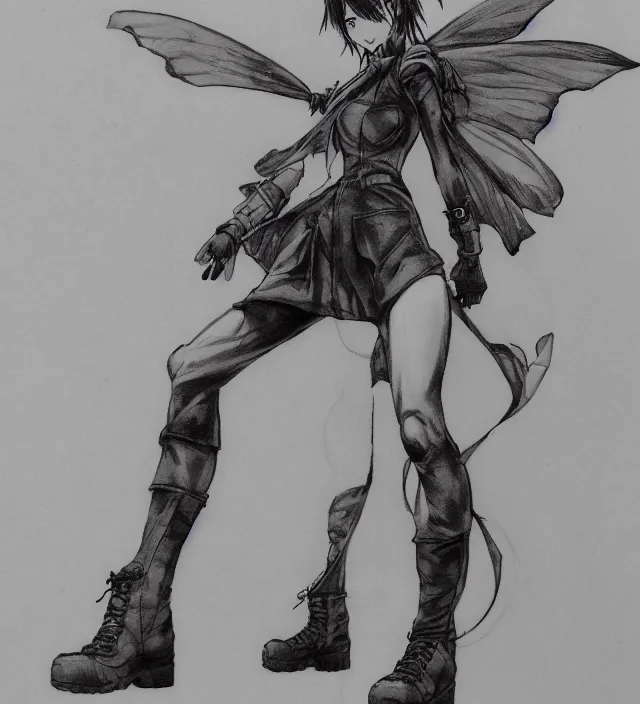 Prompt: full body pose, hd, manga anime portrait of a fairy girl in combat boots and overalls, in ishikawa ken frank miller jim lee alex ross style detailed trending award winning on flickr artstation,