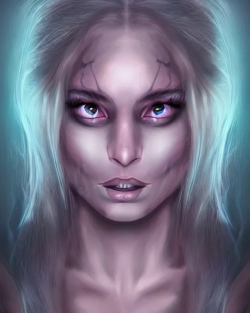 Prompt: face of a beautiful demon girl, realistic detailed digital art