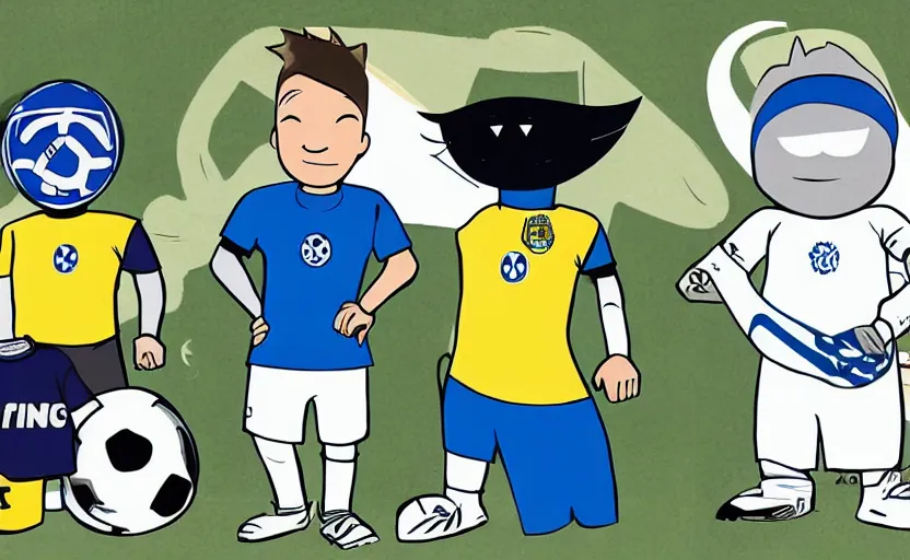 Prompt: ''Illustration of Finn The Human wearing jersey of Santos Futebol Clube and Jake wearing jersey of Sport Clube Corinthians''