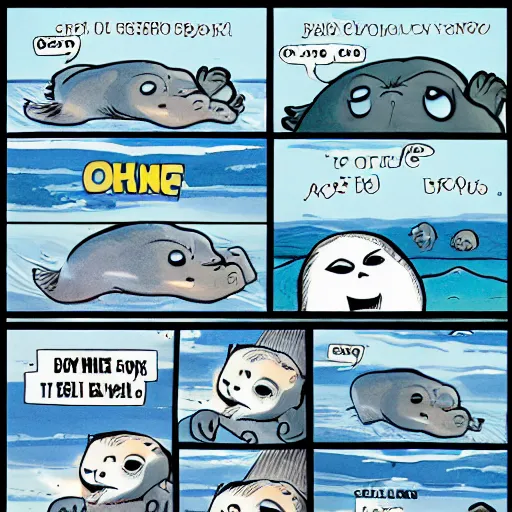 Prompt: baby seal crying, yelling into the sky, close up, comic book by frank miller