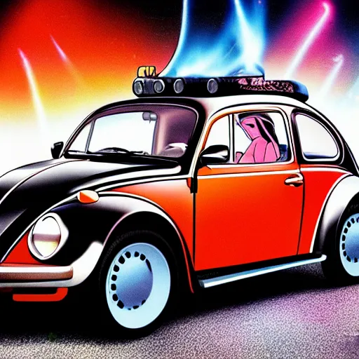 Image similar to back to the future with a volkswagen beetle, movie poster, epic lighting, eighties, sci - fi, artistic