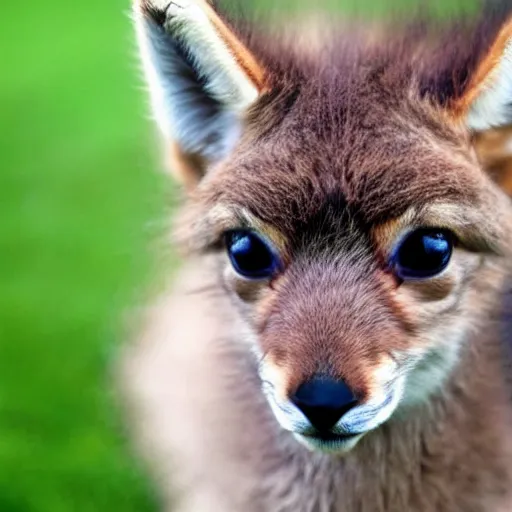 Image similar to a cute coyote - alpaca - moose hybrid baby kitten