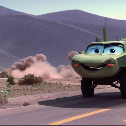 Prompt: HIMARS in Cars Pixar movie