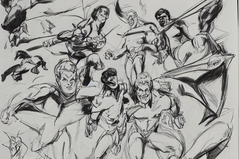 Image similar to a sketchbook page by John Buscema