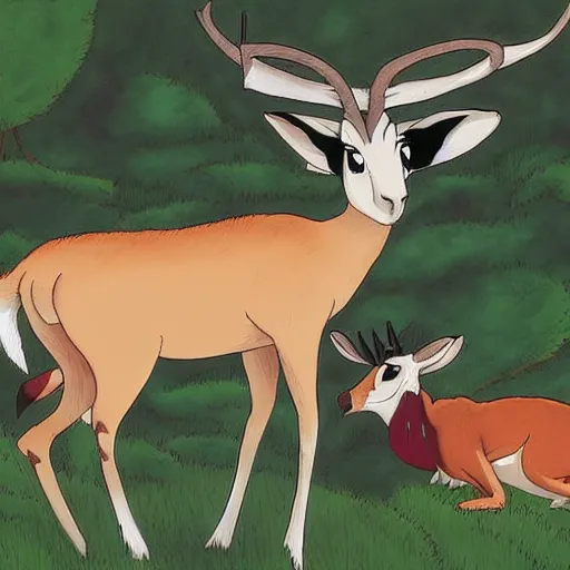 Prompt: antelope in nature, ghibli style, by hayao miyazaki