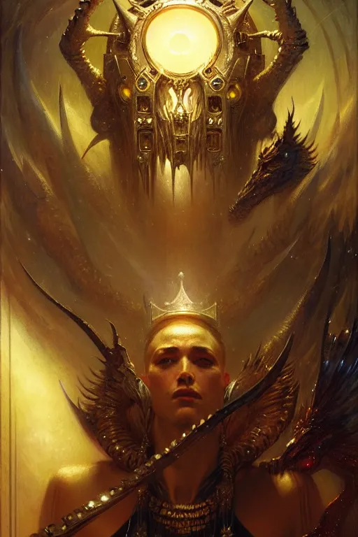 Prompt: king of diamonds by gaston bussiere, bayard wu, greg rutkowski, giger, maxim verehin