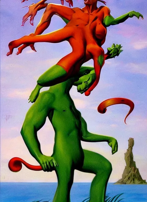 Prompt: gumby as reimagined by frank frazetta and boris vallejo