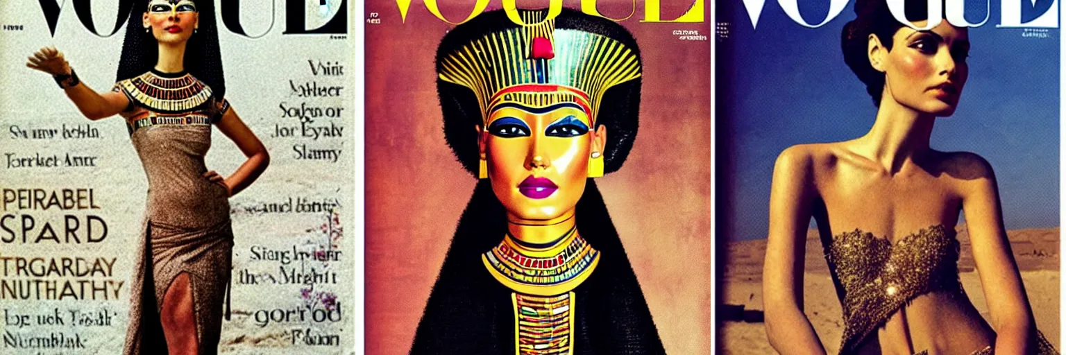 Prompt: A vogue cover from ancient Egypt