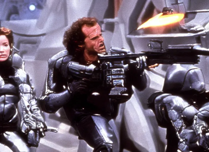 Image similar to a still from an action - packed 1 9 8 0 s sci - fi movie directed by ridley scott