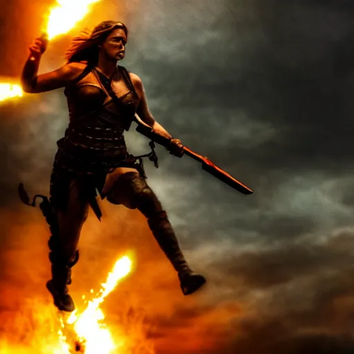 Image similar to a photograph of the goddess of war in the battlefield, action movie, movie still, cinematic, filmic, dramatic, dramatic lighting