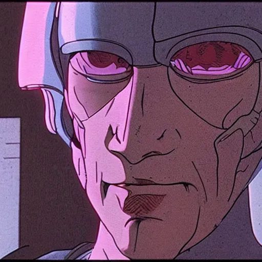 Image similar to Batou looking at camera in the style Ghost in the shell. Moebius, cyberpunk, masterpiece