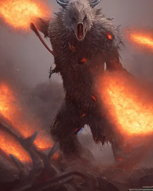 Image similar to oil painting of Angry Anthropomorphized Dolphin Berserker, wearing fur armor, claws, sharp focus, attack pose, fantasy style, octane render, volumetric lighting, 8k high definition, by greg rutkowski, highly detailed, trending on art Station, magic the gathering artwork, burning Battlefield background, centered