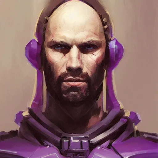 Image similar to concept art of a portrait by greg rutkowski, a soldier of the eternal empire wearing purple and white tactical gear, star wars expanded universe, smooth, sharp focus, artstation hq.