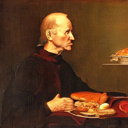 Image similar to joe biden eating a hamburger by da vinci, 4 k