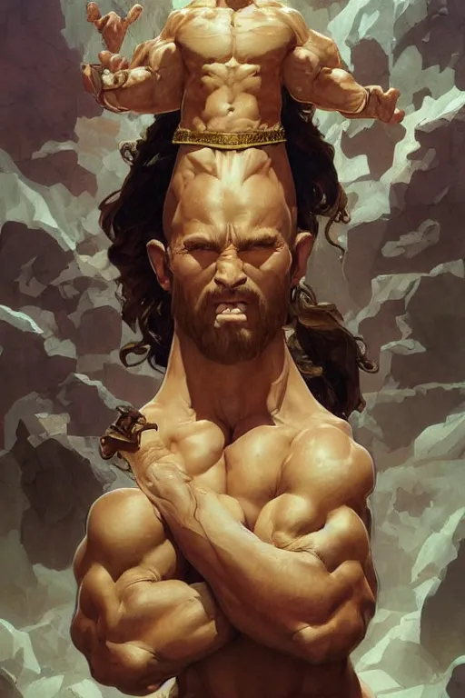 Image similar to hulking herculean ogre jesus christ, masterpiece, intricate, elegant, highly detailed, digital painting, artstation, concept art, smooth, sharp focus, illustration, art by artgerm and greg rutkowski and alphonse mucha and uang guangjian and gil elvgren and sachin teng, symmetry!!