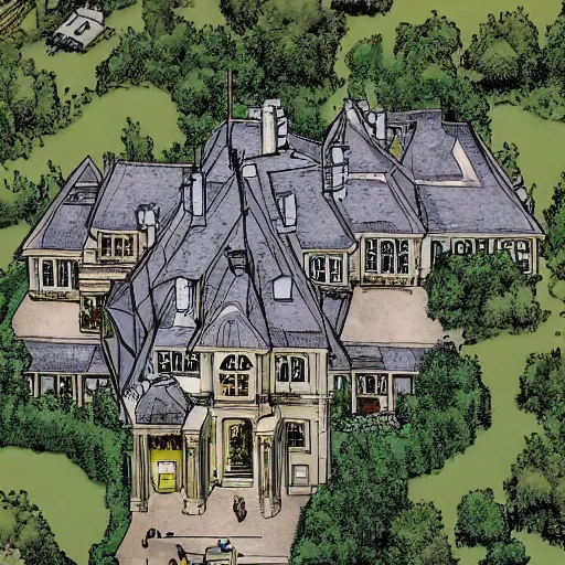 Prompt: aerial view of the x - mansion, by jim lee