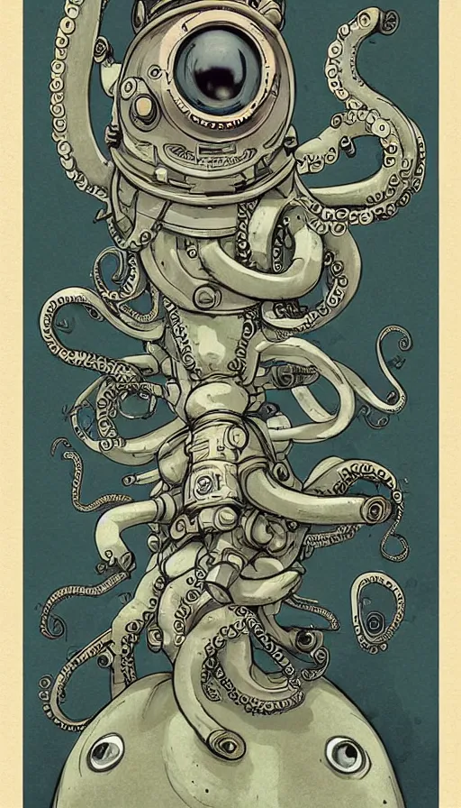 Image similar to 1 9 5 0 s retro future robot android octopus. muted colors. by jean baptiste monge