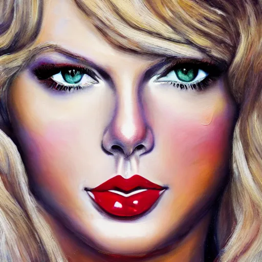 Prompt: a beautiful impasto oil painting of skin colored lingerie, beautiful, perfect female body, very beautiful face of taylor swift!, symmetrical, tention, flower, 5 0 mm photography, venus, akt photography