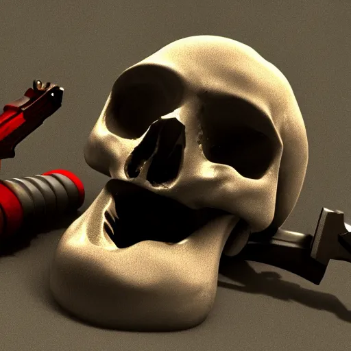 Image similar to skull and gun, 3d render