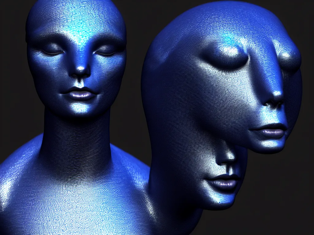 Prompt: a 3 d render of a mannequin head with a beautiful large eastern indigo snake, iridescent scales, 4 k, trending on artstation, award winning, photorealistic, volumetric lighting, octane render,