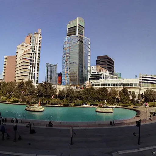 Image similar to pintura de Santiago de chile, costanera center pintado al estilo de Ximena Armas