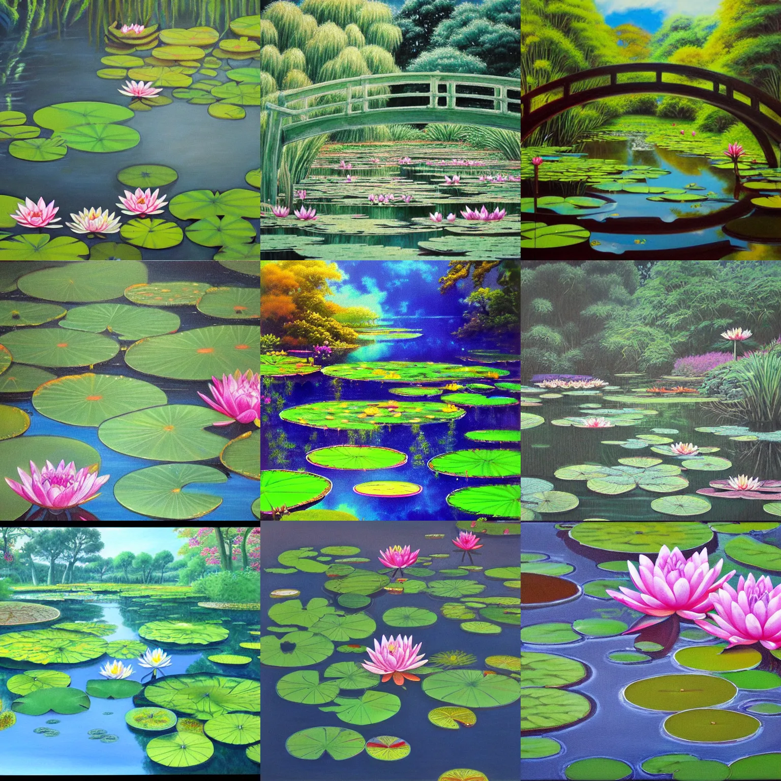 Prompt: a beautiful painting of a water lily pond by akira toriyama, trending on artstation