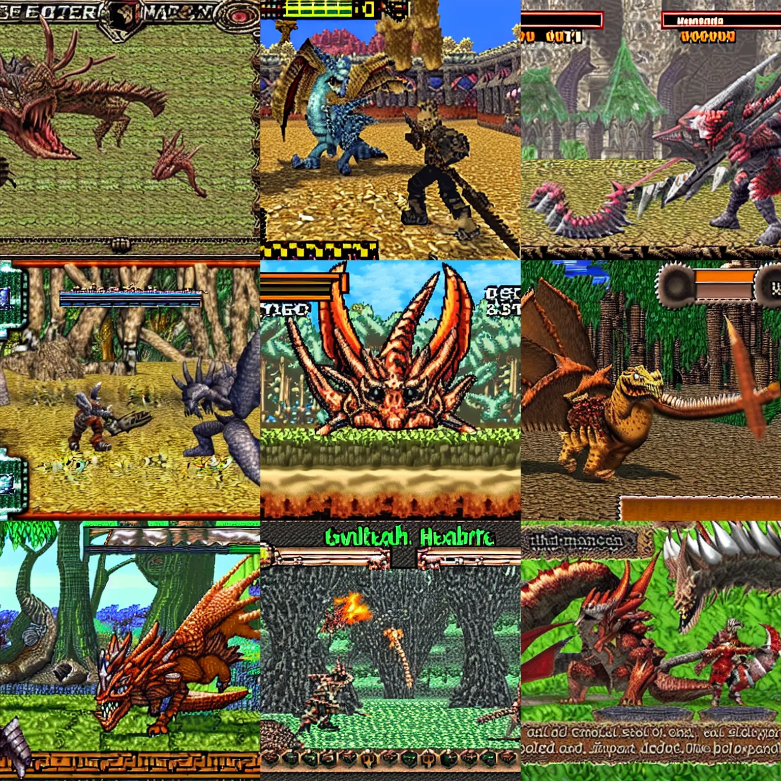 Prompt: Screenshot of Monster Hunter for the Gameboy Advance.