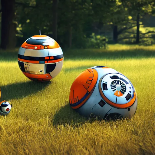 Image similar to bb 8 and hal 9 0 0 0 having a picnic, octane render, unreal engine, 8 k, hyperrealistic, photorealism