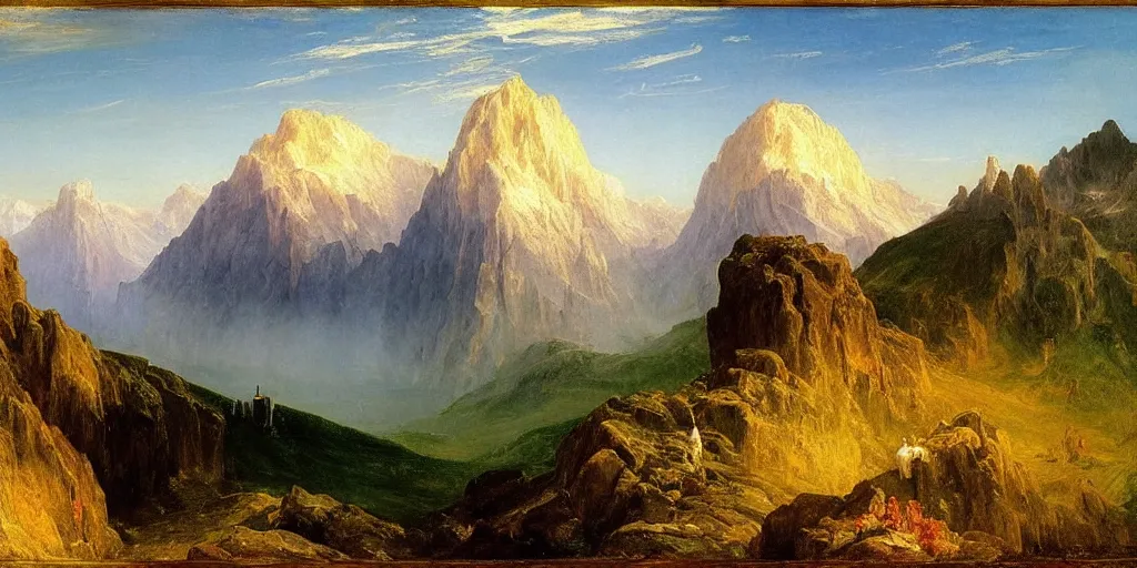 Prompt: alps landscape, caspar david friedrich, turner, thomas cole