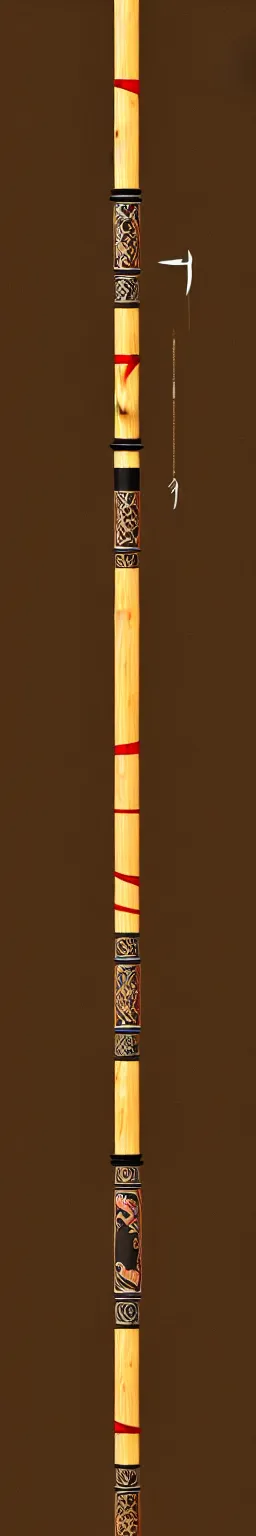 Image similar to single wooden long straight thin ninja fighting staff decorated with oriental ornaments, polished, weapon, highlight, vertical, centred, highly symmetric, sci - fi, fantasy, japan, dnd, close shot, bright uniform background, directional lighting, digital art, hyperrealism, award winning, 8 k, trending on art station