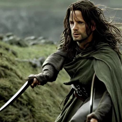 Prompt: kate beckinsale as aragorn fighting nazgul in lord of the rings screenshot, 4k