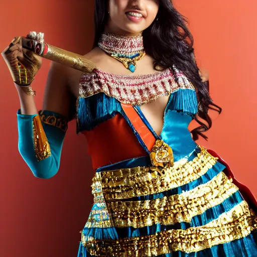 Image similar to Studio Photo of a beautiful female Indian model in a Mariachi costume, 4k resolution, 88mm lens, 8k