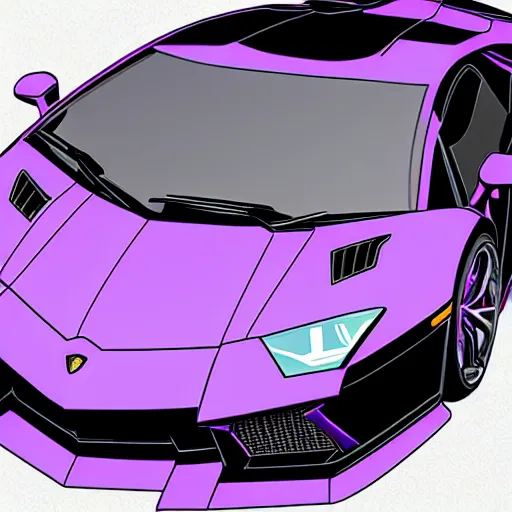 Image similar to isometric view of a black painted Lamborghini Aventador SV with purple highlights