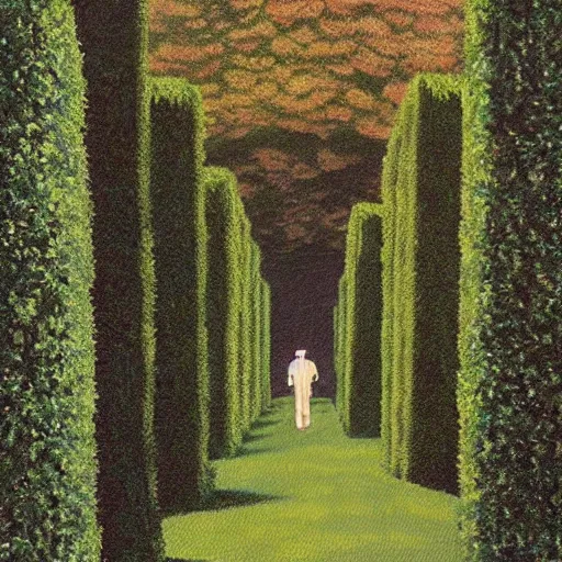 Prompt: a hedge maze full of Abe Lincolns, painted on rough canvas