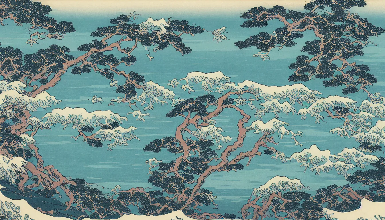 Image similar to oregon beach by hokusai