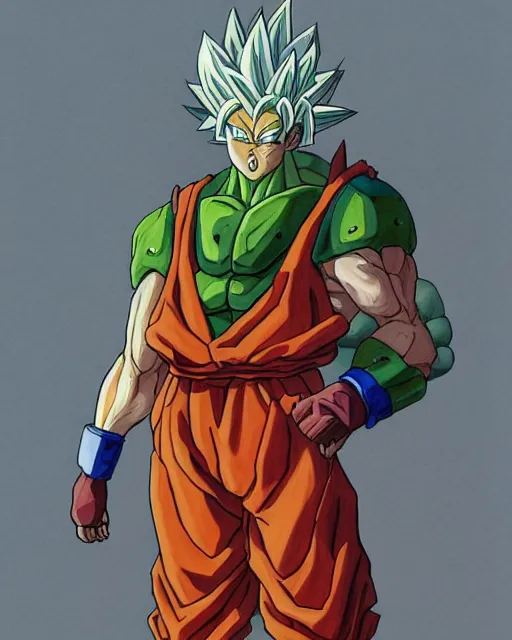 Image similar to a oil / watercolor painting full body character portrait of an old saiyan soldier powering up to protect his family in the style of moebius in the style of leonard boyarsky trending on artstation deviantart pinterest detailed photorealistic highlights and shadow hd 8 k post - processing high resolution