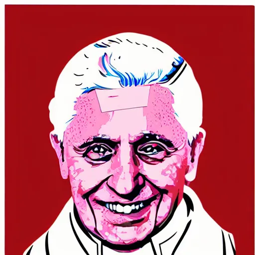 Image similar to portrait of pope benedict xvi screen print. pop art, high detail 8 k