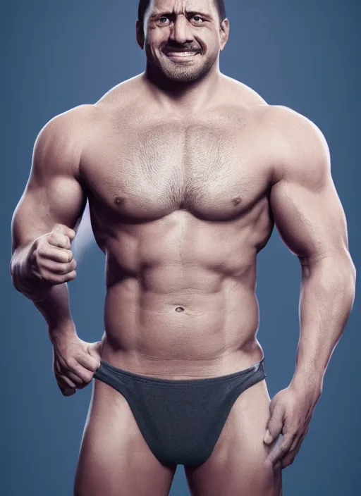 Prompt: 3 2 - year - old muscle man, short stubble, wearing short sleeve shirt and speedo, bara, character design, octane render, 8 k, portrait