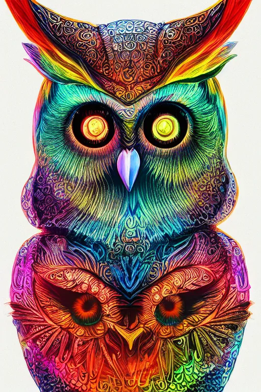 Image similar to glowing owl, beautiful colours, highly detailed, digital art, sharp focus, trending on art station