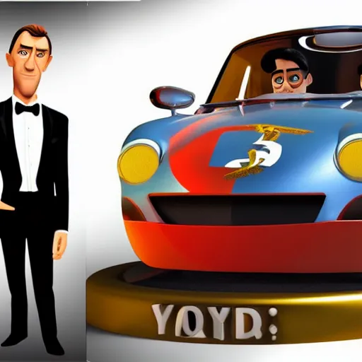 Image similar to james bond in style of 3 d pixar cartoon