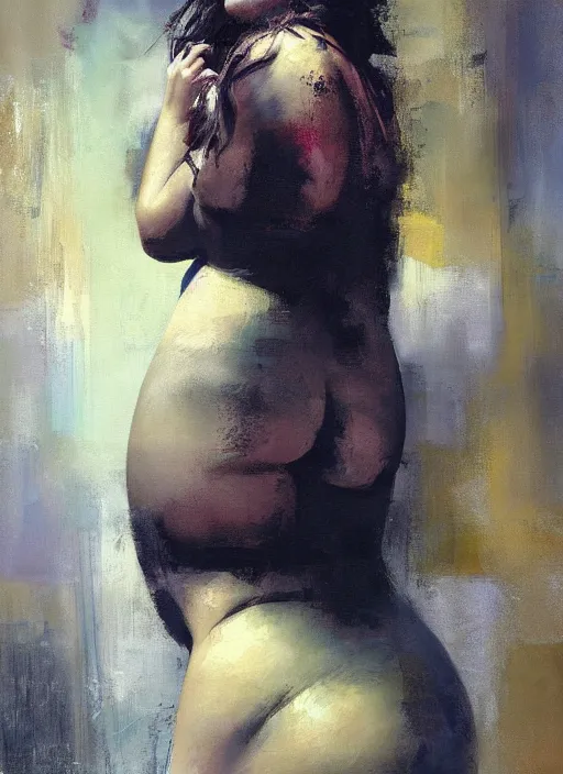 Image similar to beautiful plus size girl painting by jeremy mann