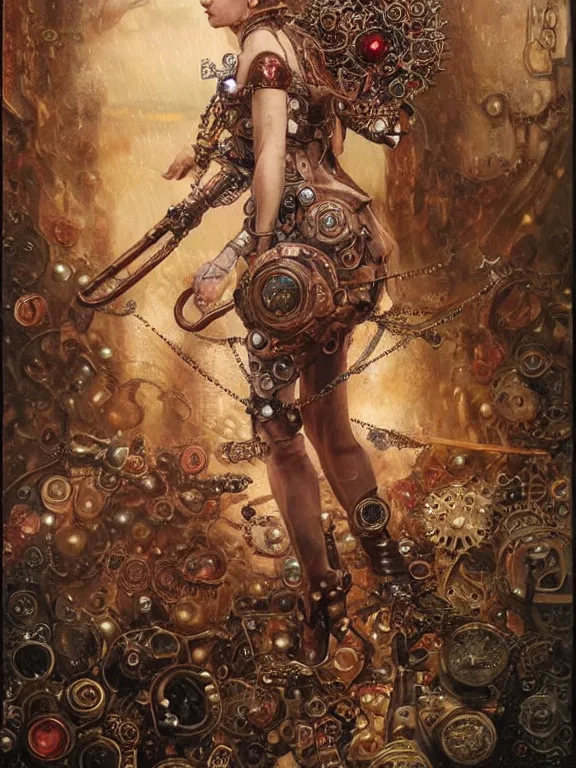 Prompt: a steampunk rose sword piercing a human heart who embellished gears wheels and gemstones,in the rain,by William Holman Hunt,Greg Rutkowski,Stanely Artgerm,peter gric,aaron horkey,trending on pinterest,luxury,mythological,ultra realistic,high detail,concept art,golden ratio,cinematic lighting,maximalist