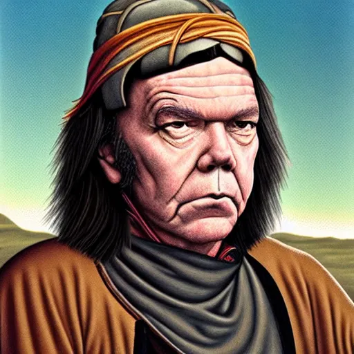 Prompt: a portrait of neil young as a medieval bard