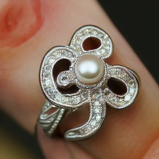 Prompt: hd photo of a octopus ring with diamond and pearls by chanel, art nouveau, denoise, deblur