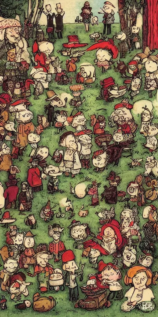 Image similar to a vintage thanksgiving scene by alexander jansson and where's waldo