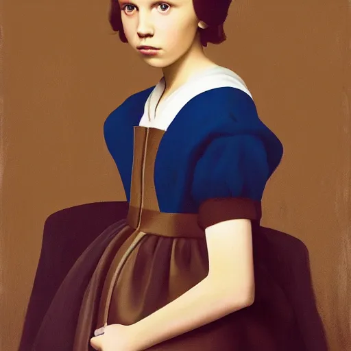 Image similar to Painting of Millie Bobby Brown by Johannes Vermeer