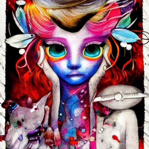 Prompt: by jasmine becket - griffith spontaneous, minimalist. a beautiful experimental art of a team of surgeons gathered around a patient on an operating table, with one surgeon in the process of cutting into the patient's chest. the experimental art is full of intense colors & brushstrokes, conveying the urgency & intensity of the surgery.