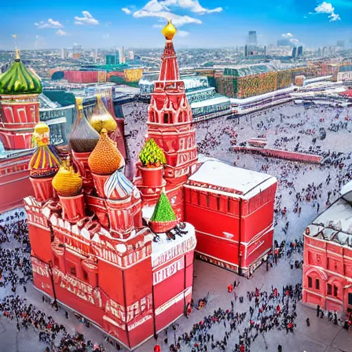 Image similar to high quality photo of fire on Red Square in Moscow, highly detailed, 8k, professional