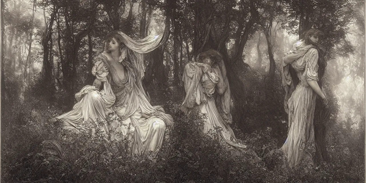 Image similar to the vanishing of ethan carter by gustave dore, james ryman, alphonse mucha. deep rich color