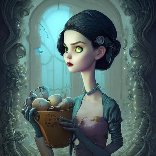 Prompt: Lofi portrait at night Pixar style by Joe Fenton and Stanley Artgerm and Tom Bagshaw and Tim Burton